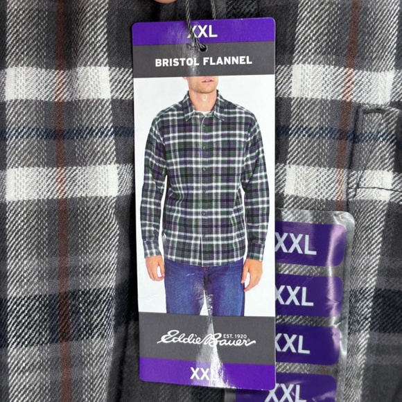 Eddie Bauer Mens XXL Button Front Shirt Bristol Flannel Smoke Gray Long Sleeves - Picture 4 of 10